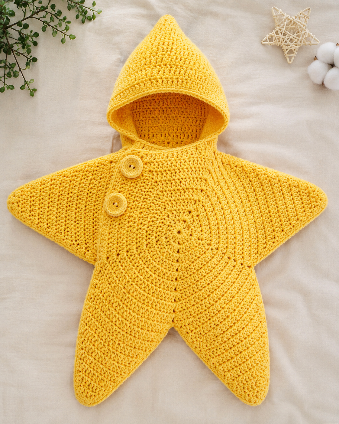 Handmade Crochet Baby Starfish Outfit with Matching Hood | Soft Newborn Photo Prop & Baby Wrap