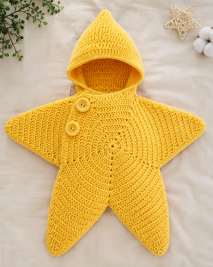 Handmade Crochet Baby Starfish Outfit with Matching Hood | Soft Newborn Photo Prop & Baby Wrap
